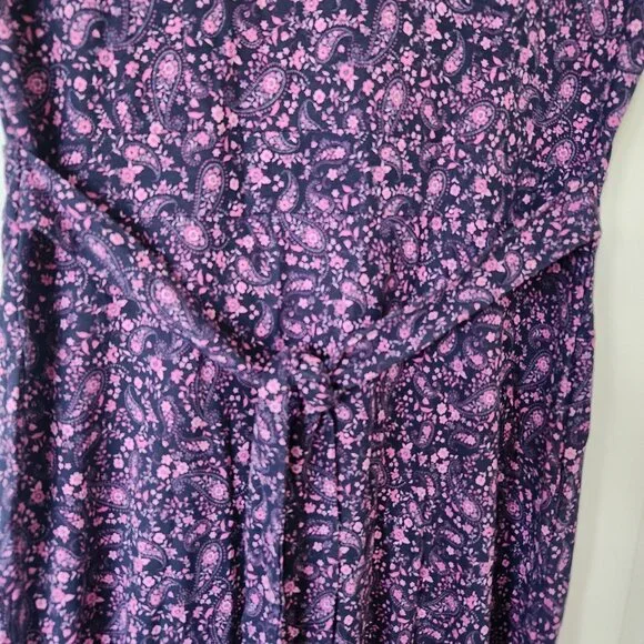 NEW J. Jill Navy Blue & Pink Floral Paisley Button Front Midi Dress Cottagecore - Picture 4 of 7